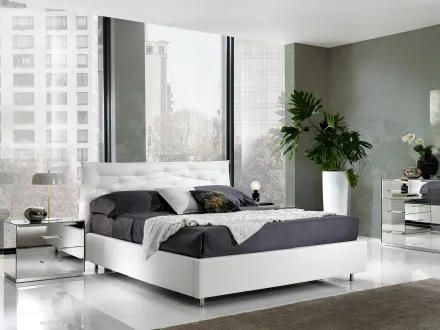 Letto Fantasy Luxury imbottito rivestito in Pelle Bianca di Mobil Piu