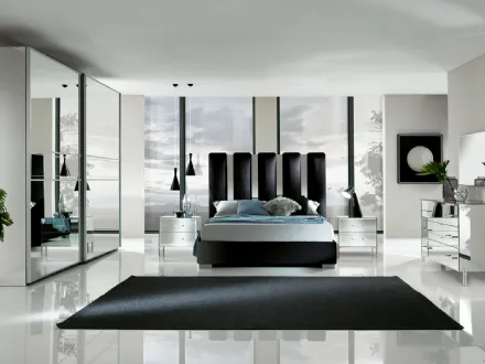 Letto imbottito Fantasy Luxury con testiera in velluto e specchio molato di Mobil Più