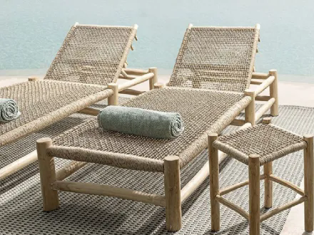 Lettino e Sgabello in fibra sintetica e legno Lampok di Bizzotto