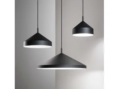 Lampada a sospensione Yurta n metallo verniciato nero con interno bianco di Ideal Lux