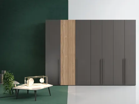 Armadio con ante battenti Golf One in melaminico Grigio e effetto legno W106 di Colombini Casa