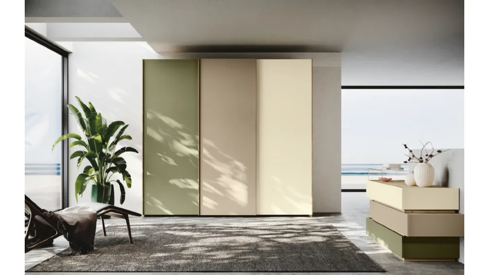 Armadio Continuo 3|0 RQN012 Board in laccato verde avocado, avorio e tortora di Imab