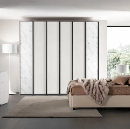 Armadio Evolution in legno bianco frassinato e vetro effetto marmo di Mobil Più