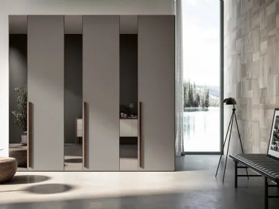 Armadio con anta battente in Grigio cenere opaco e specchi Flex di Imab