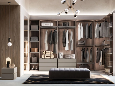 Cabina Armadio moderna Flexi 04 in laccato opaco titanio e materico noce di Orme