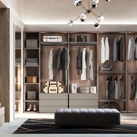 Cabina Armadio moderna Flexi 04 in laccato opaco titanio e materico noce di Orme