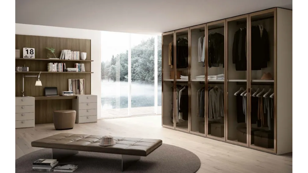 Armadio con anta battente in vetro bronzato e struttura in Grigio seta opaco Frame di Imab