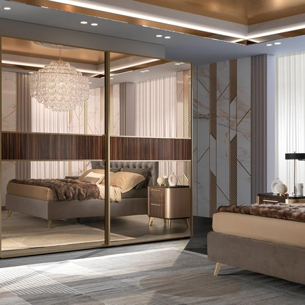 Armadio Malibu con ante in vetro con inserti in legno Makassar di Mobil Più