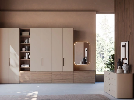 Armadio ad ante battenti Liscia Night 10 in laccato opaco Ecrù e materico Noce di Orme