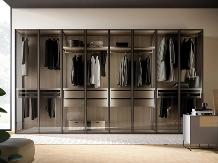 Armadio ad ante battenti Skeletro Glass Night 15 in vetro Brunito e Rovere di Orme