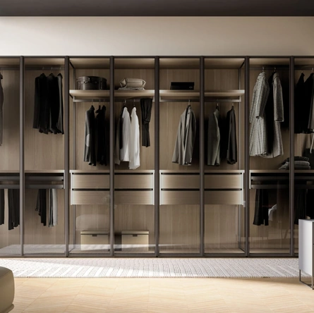 Armadio ad ante battenti Skeletro Glass Night 15 in vetro Brunito e Rovere di Orme