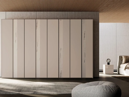 Armadio ad ante battenti Noto Vertical Night 18 in melaminico Tortora e Marmo di Orme