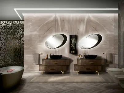 Mobile da Bagno con finitura effetto pelle, piedini e maniglie in metallo, top in vetro effetto marmo Incanto di Mobil Più