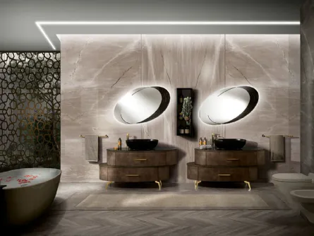 Mobile da Bagno con finitura effetto pelle, piedini e maniglie in metallo, top in vetro effetto marmo Incanto di Mobil Più