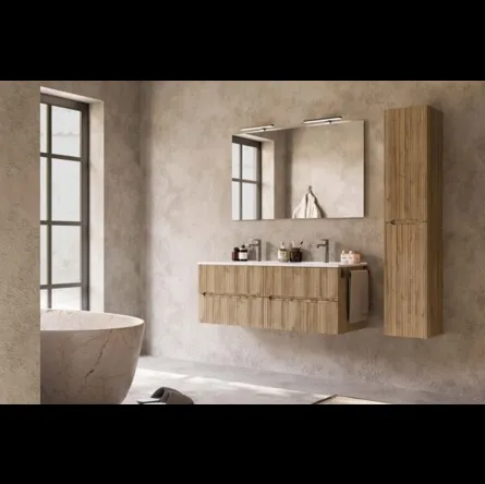 Mobile da Bagno sospeso Verso 04 finitura rovere chalet di Legnobagno