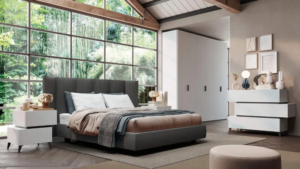 Letto in tessuto imbottito Vela di Cecchini Italia
