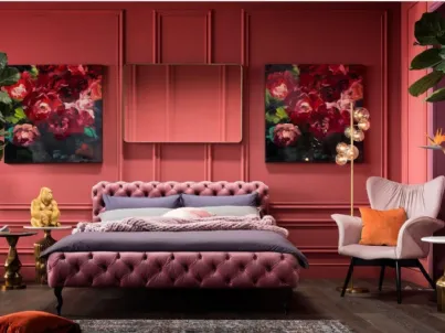 Letto Desire in Velluto Rosa con testiera di Kare Design