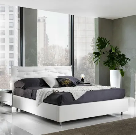 Letto Fantasy Luxury imbottito rivestito in Pelle Bianca di Mobil Piu