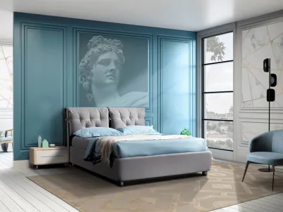 Letto in tessuto grigio con testiera separata in lavorazione capitonnè Flor di Artigianaletti