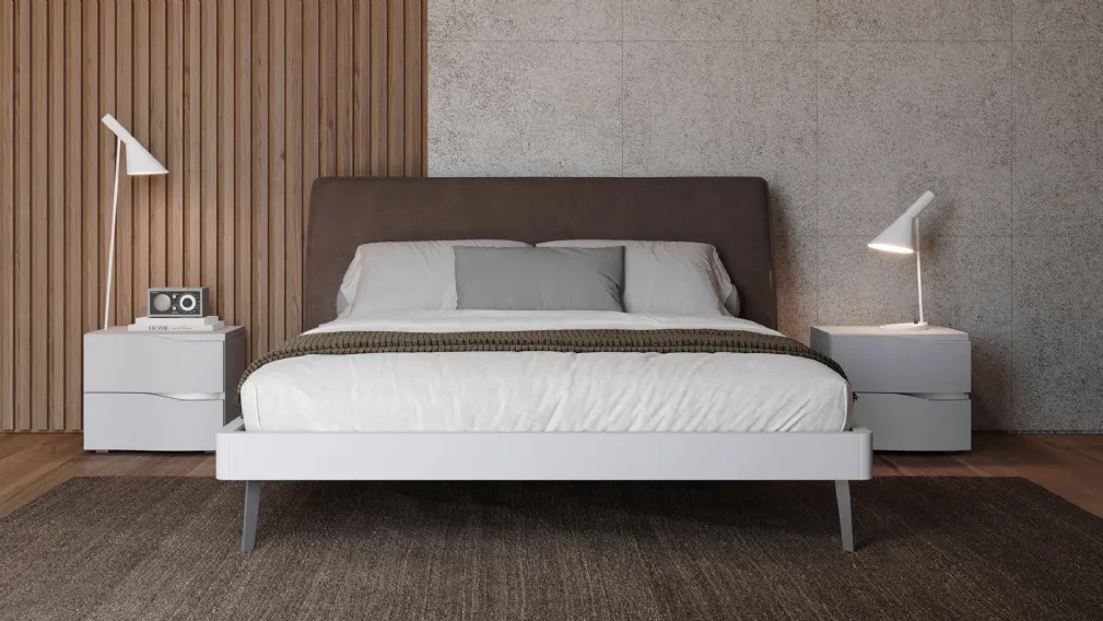 Letto in laccato opaco Narciso con testiera in tessuto di Giessegi