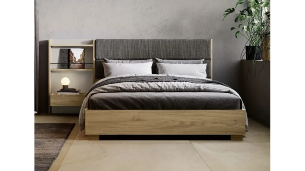 Letto in legno con testiera rivestita in tessuto imbottito Nido Imab