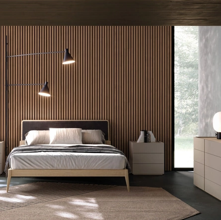 Letto Larissa Night 22 in materico Rovere con pannello in tessuto di Orme