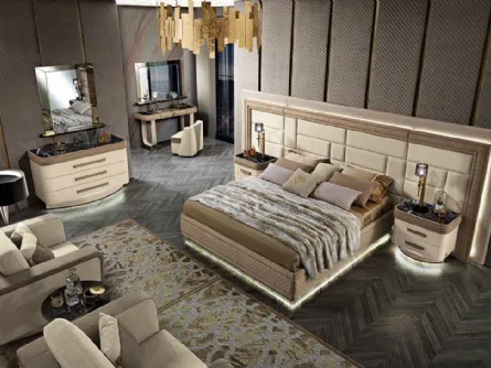 Letto con luci a led incorporate con testiera in pelle Diamond di Mobil Più