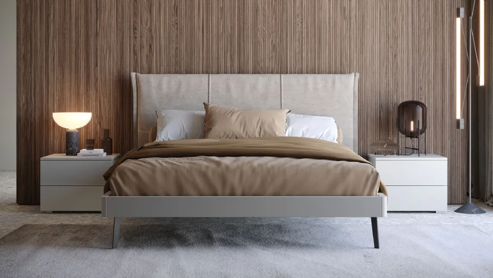 Letto in laccato opaco Nara con testiera in tessuto di Giessegi