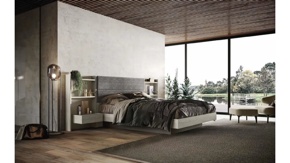 Letto con testiera rivestita in tessuto imbottito Nido Imab