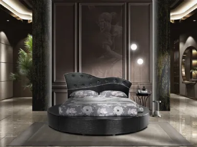 Letto rotondo in ecopelle scura e bottoni chiari Tondo di Artigianaletti