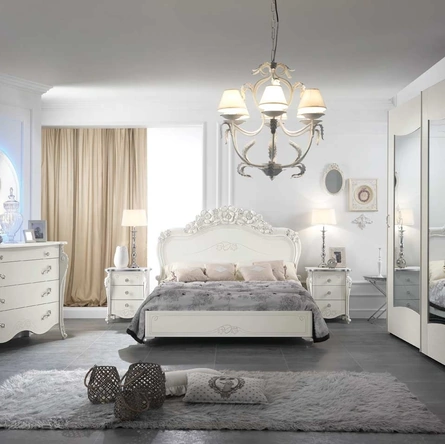 Letto Viola Frassino Bianco con testiera intagliata di Mobil Più