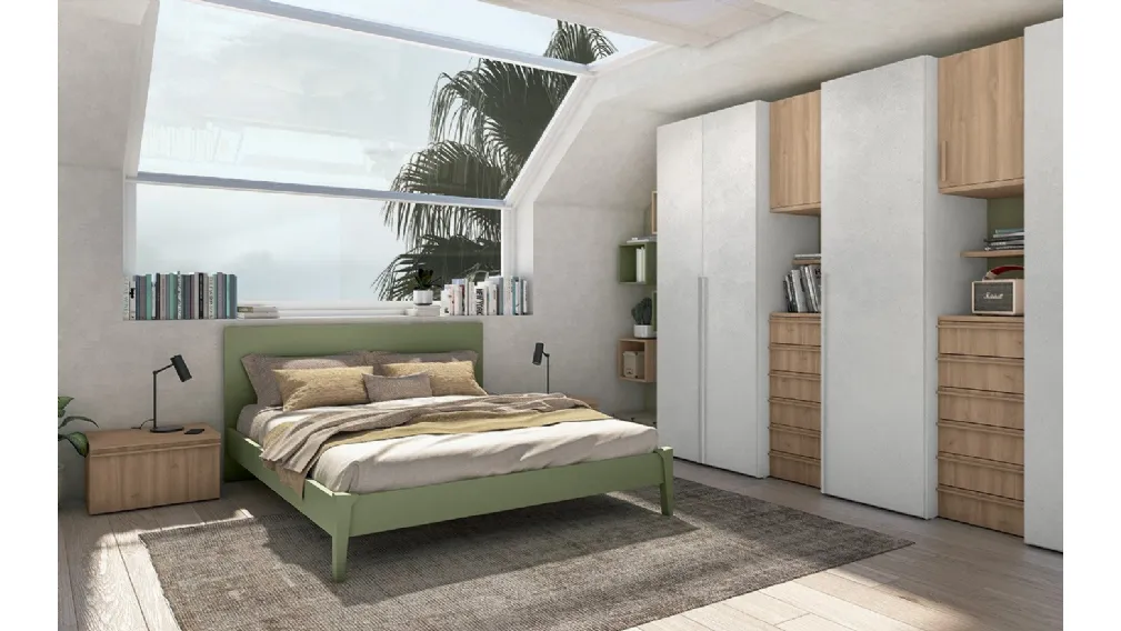 Letto Volo Banner con giroletto Manny finitura Oliva di Colombini Casa
