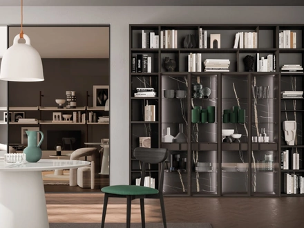 Libreria Logico Day 31 in materico Carbone e ante in vetro di Orme