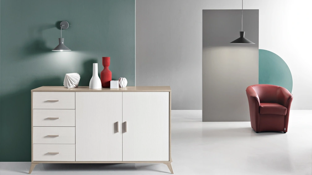 Madia Ariel in melaminico effetto Olmo Bianco di Ikone Casa