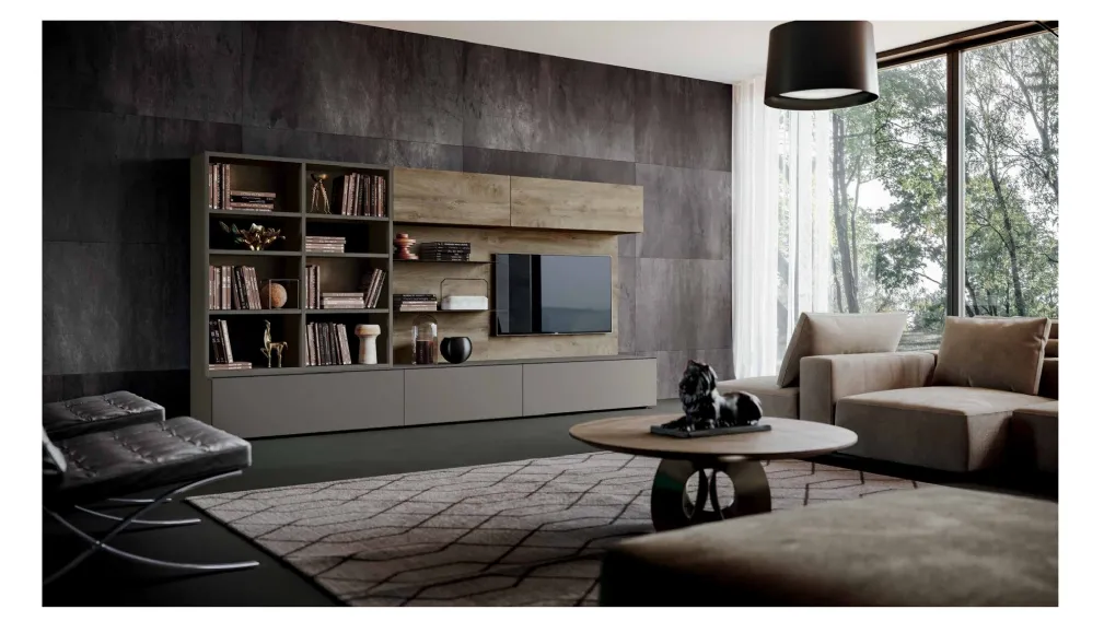 Parete Attrezzata Elle QSM622 finitura Grigio cenere e Quercia di Imab