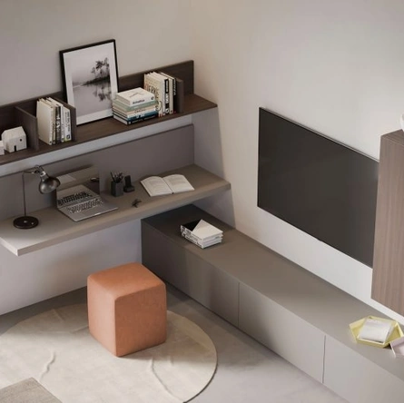 Parete Attrezzata angolare Living in melaminico Tortora e Cotto di Nardi Interni
