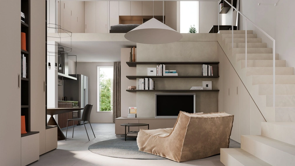 Parete Attrezzata Living con mensole di Nardi Interni