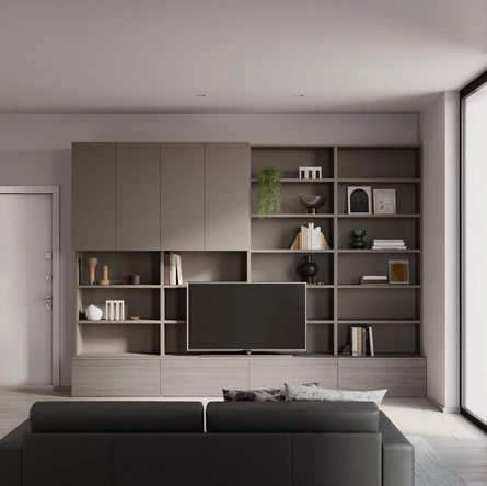 Parete Attrezzata Living Ossidato con libreria di Nardi Interni