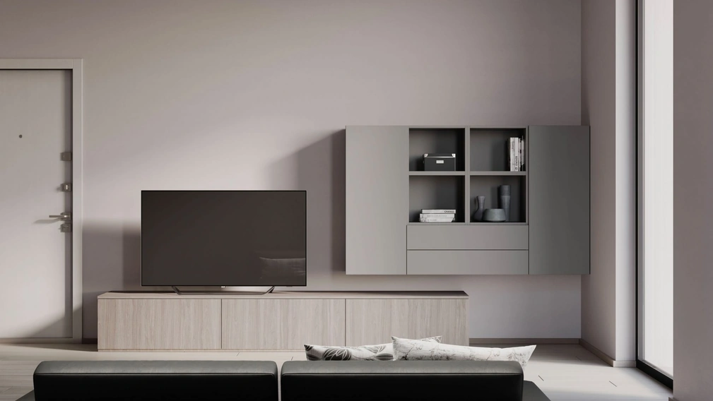 Parete Attrezzata Living in melaminico Ossidato e Grigio di Nardi Interni