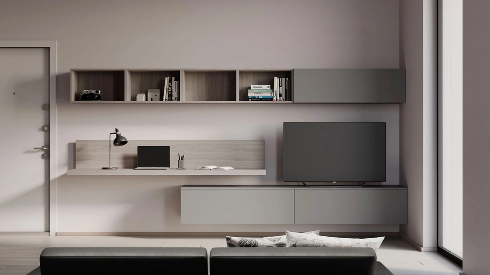 Parete Attrezzata Living Sospesa con Desk di Nardi Interni