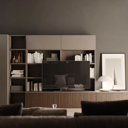 Parete Attrezzata Living in melaminico finitura Cotto e Tortora Modul Box di Nardi Interni