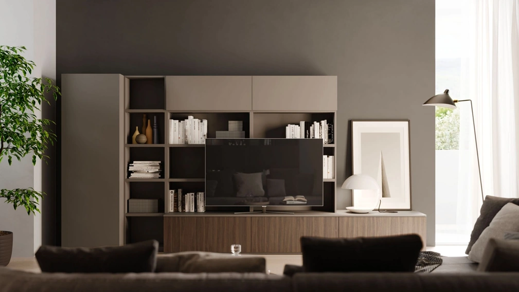 Parete Attrezzata Living in melaminico finitura Cotto e Tortora Modul Box di Nardi Interni