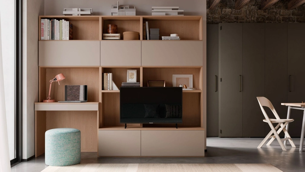 Parete Attrezzata Living Tortora con Desk Modul Box di Nardi Interni