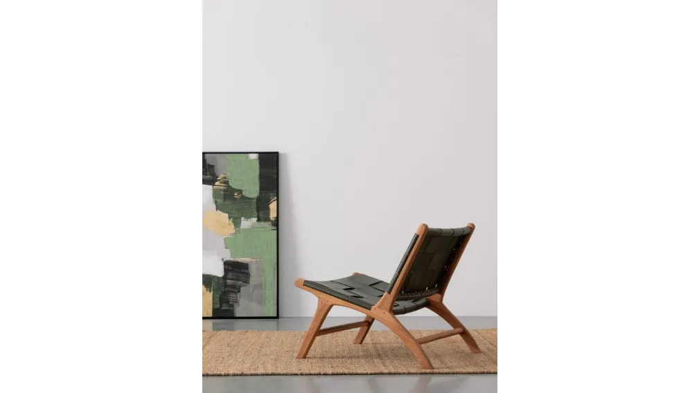 Poltroncina Lounge in pelle e teak Joanna di Bizzotto