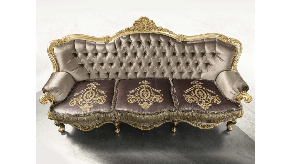 Divano in tessuto e legno interamente in foglia oro Anastasia Foglia oro di Mobil Più