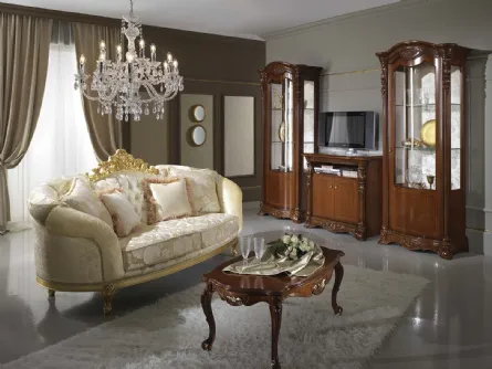 Divano in tessuto con particolari in legno intarsiato Ducale Foglia oro di Mobil Più