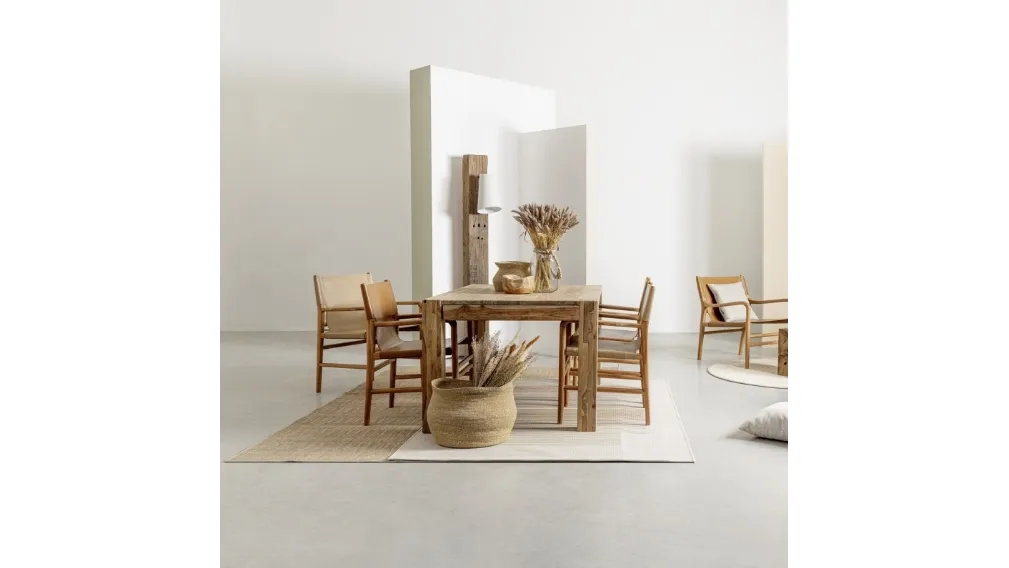 Sedia in pelle e Teak Caroline di Bizzotto