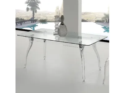 Tavolo di design Regina Table in vetro temperato trasparente con struttura in acrilico trasparente e gambe in policarbonato di La Seggiola