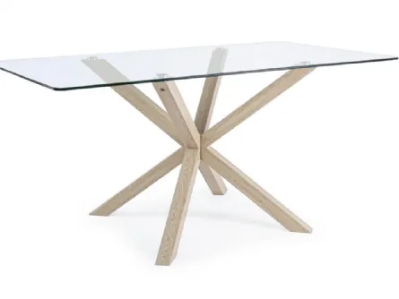 Tavolo May Rettangolare Gamba Legno e Top Vetro di Bizzotto