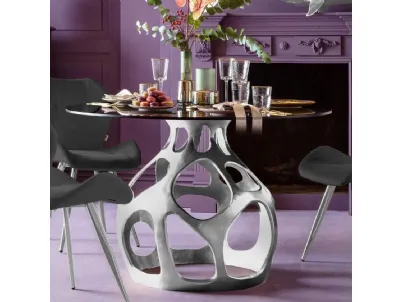 Tavolo di design con base scultura in alluminio Volcano Argento di Kare Design